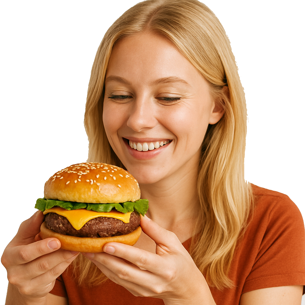 ragazza che mandia hamburger